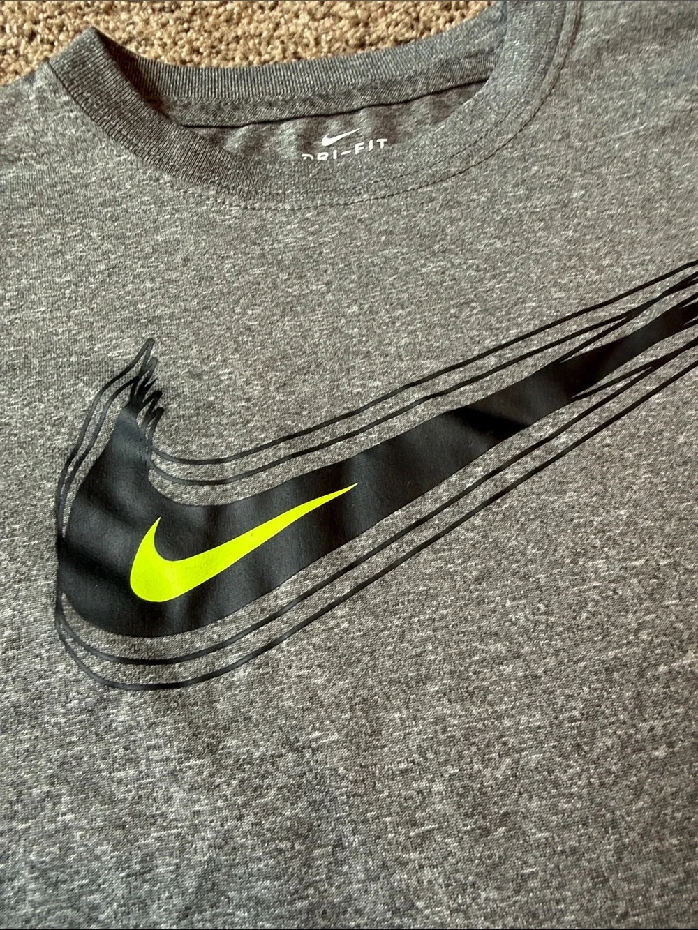 Nike | Gray Youth Dri-FIT Tee with Neon Yellow & Black Swoosh
